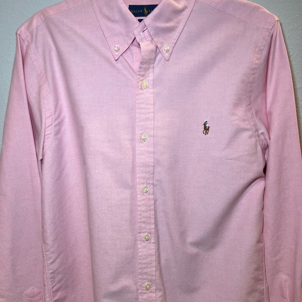 Polo Ralph Lauren Slim Fit Stretch Oxford Pink Shirt Size M - Picture 12 of 14